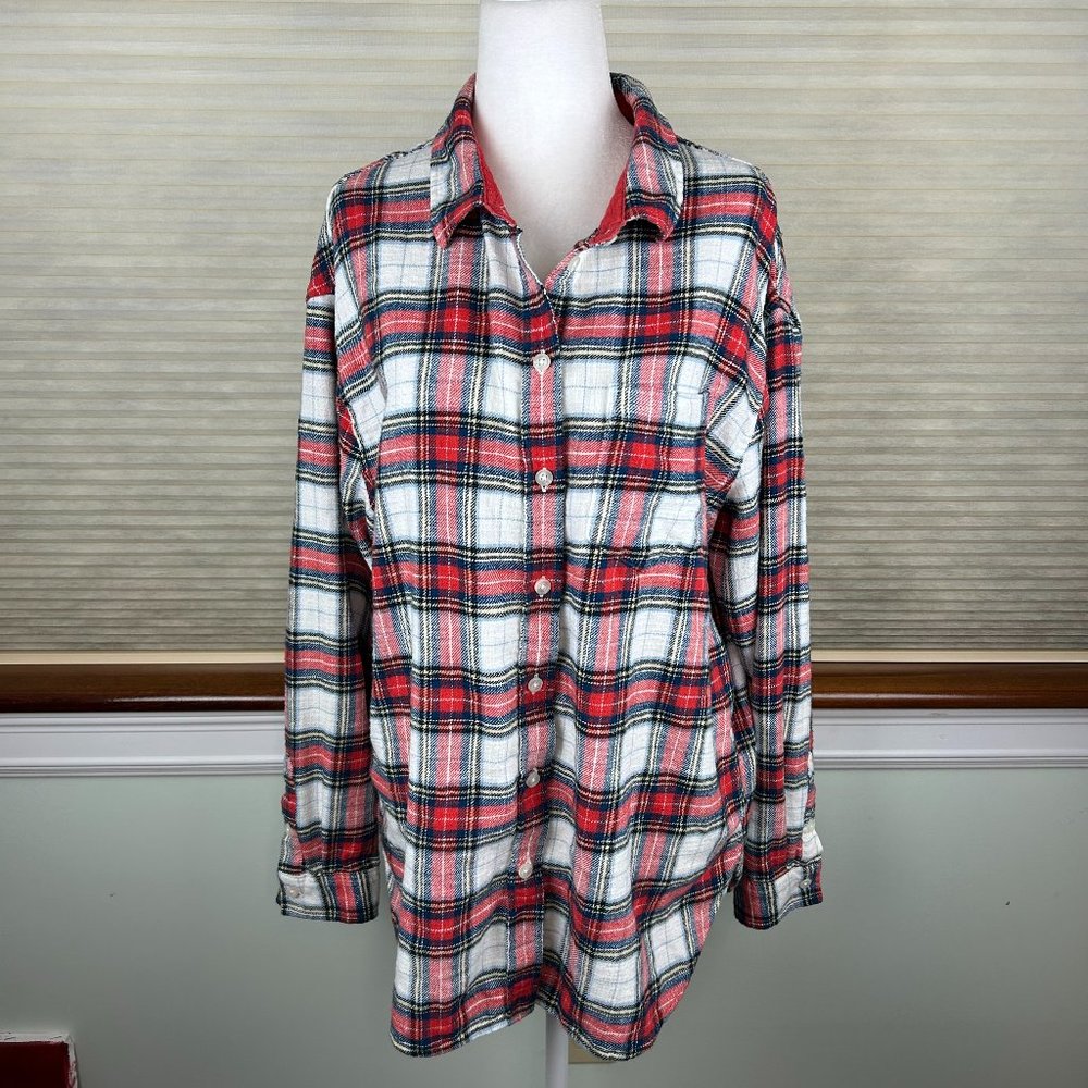 American Eagle Oversized Tartan Plaid Flannel Button Up Shirt Southwestern Cabin